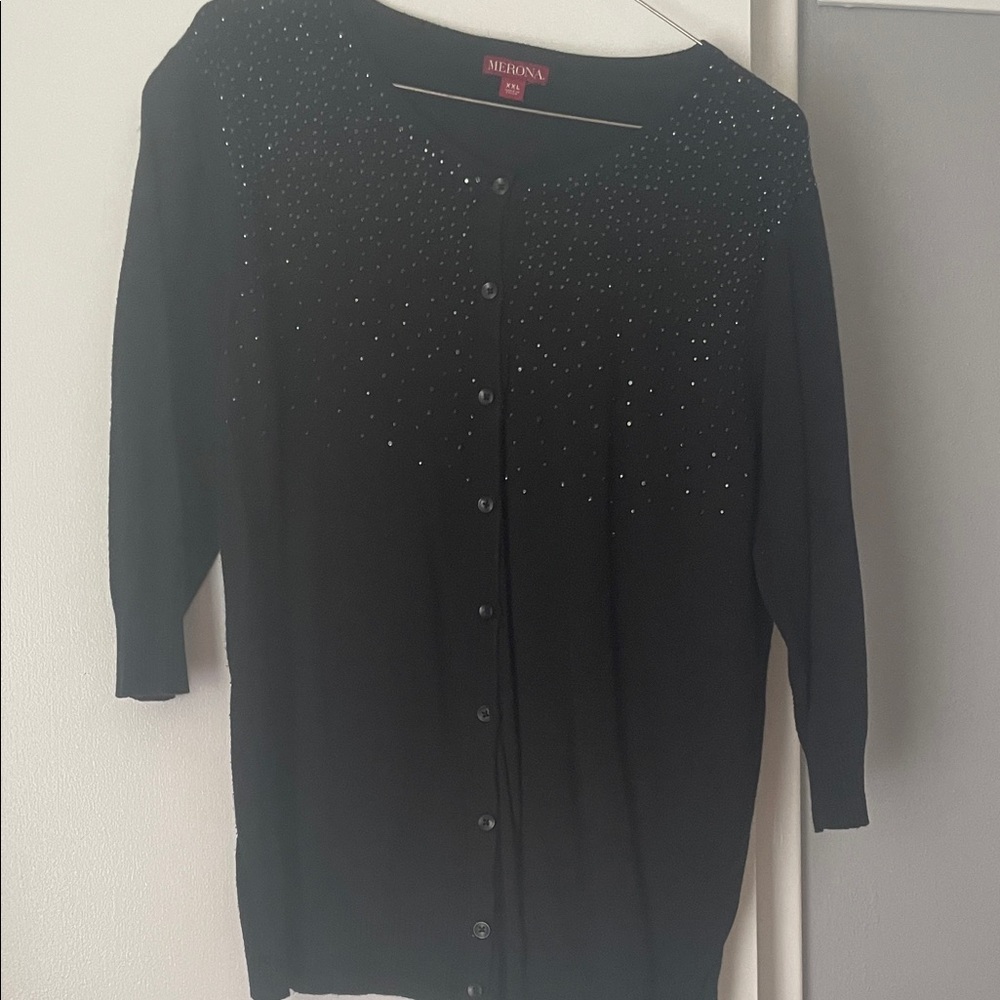 Black Button-Up Cardigan with Rhinestones